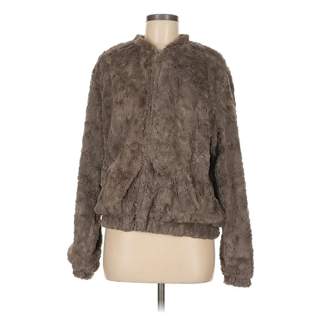 ASTR the Label Danika Faux-Fur Jacket Plush Gray Med - Picture 3 of 7